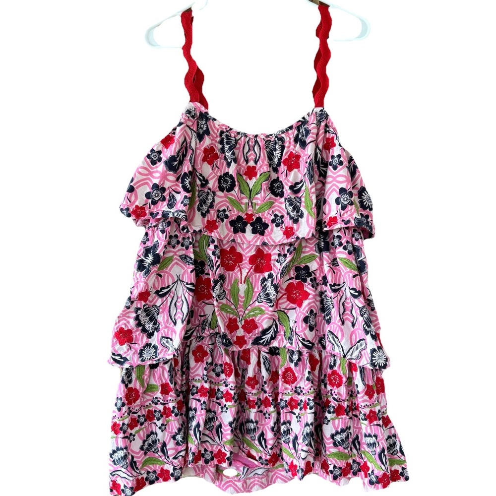 Anthropologie Maeve Tiered Mini Dress Women's L Embroidered Floral Whimsical‎